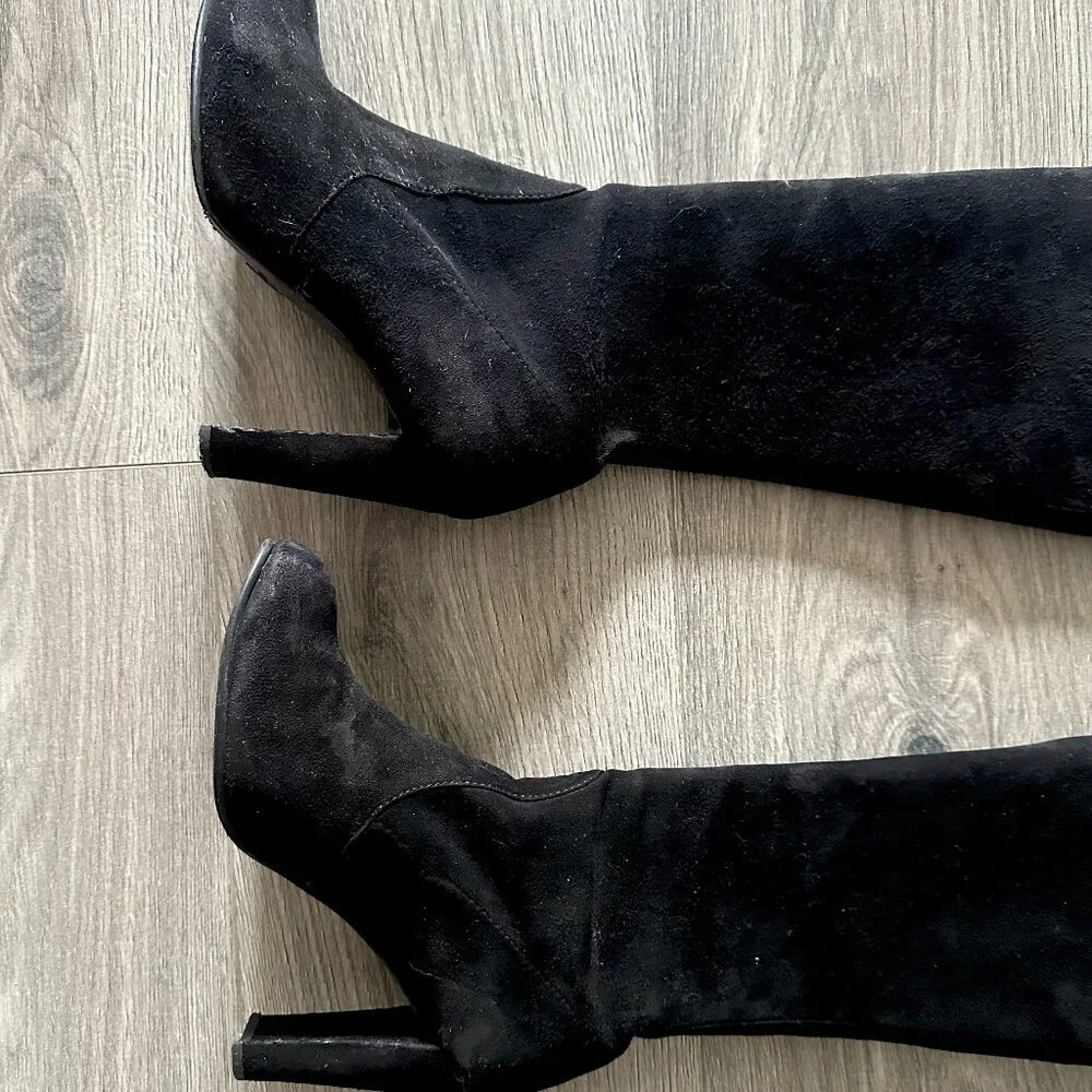 Stuart Weitzman Black Suede Over-the-Knee Boots + Dust Bag - Size 5.5